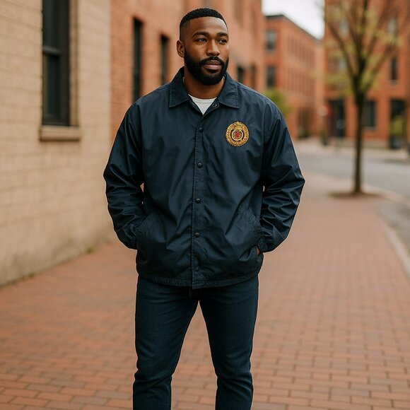 Men's Vintage Aristo Jacket Size Large Navy Blue Guardsmark Logo - Picture 1 of 8